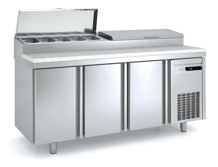 Saladette 700 positive MFEI70-180 - 3 portes pleines avec dessus granit - 1795x700x850 mm - 399 L