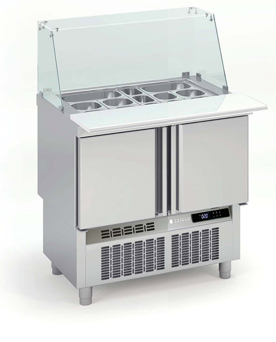 Saladette 700 positive MFK-100 - 2 portes pleines avec pare-haleine en verre - 915x700x890 mm - 169 L
