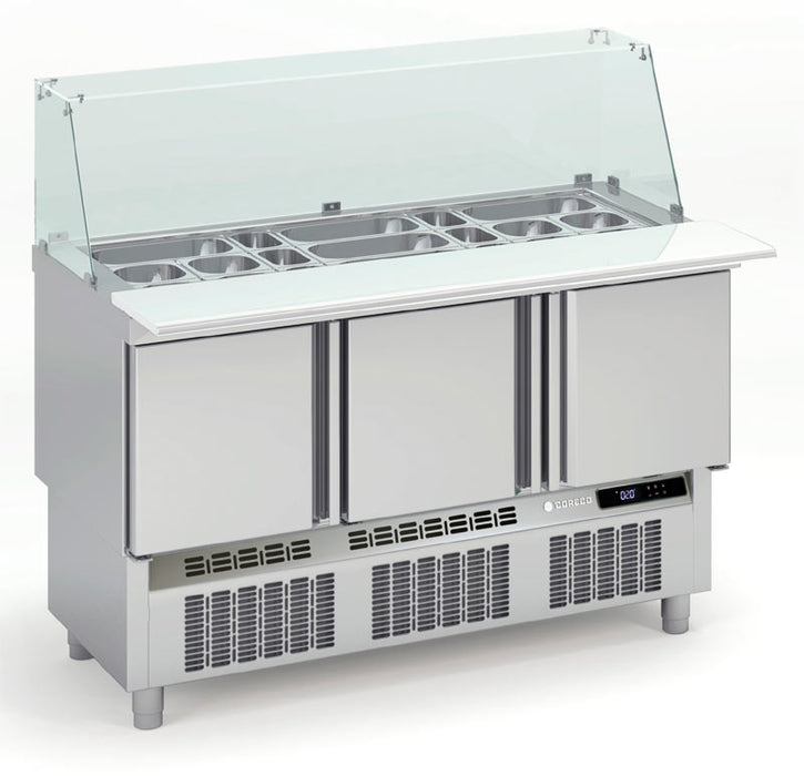 Saladette 700 positive MFK-140 - 3 portes pleines avec pare-haleine - 1365x700x890 mm - 264 L