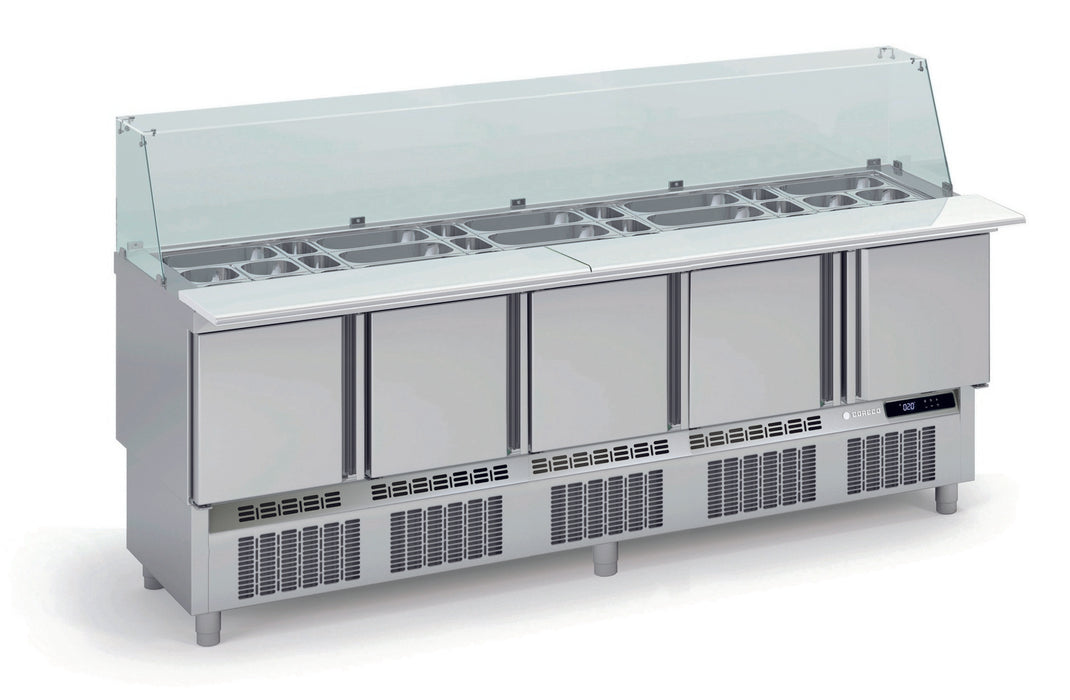 Saladette 700 positive MFK-220 - 5 portes pleines avec pare-haleine - 2265x700x890 mm - 430 L
