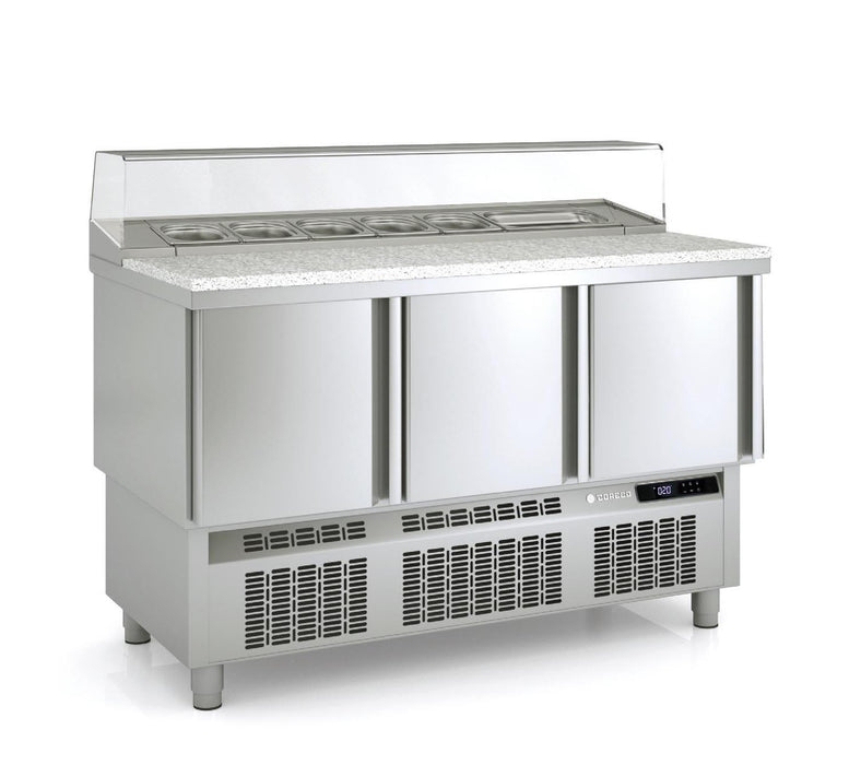 Saladette 700 positive MFP-140 - 3 portes avec par-haleine et dessus en granit - 1365x700x890 mm - 264 L