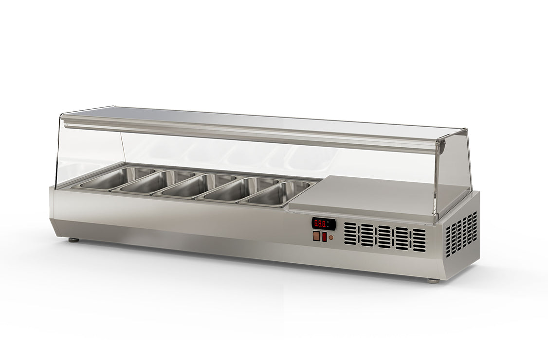 Saladette à poser EI135-1/3 - 5 bacs gn 1/3 avec pare-haleine - 1345x396x436 mm