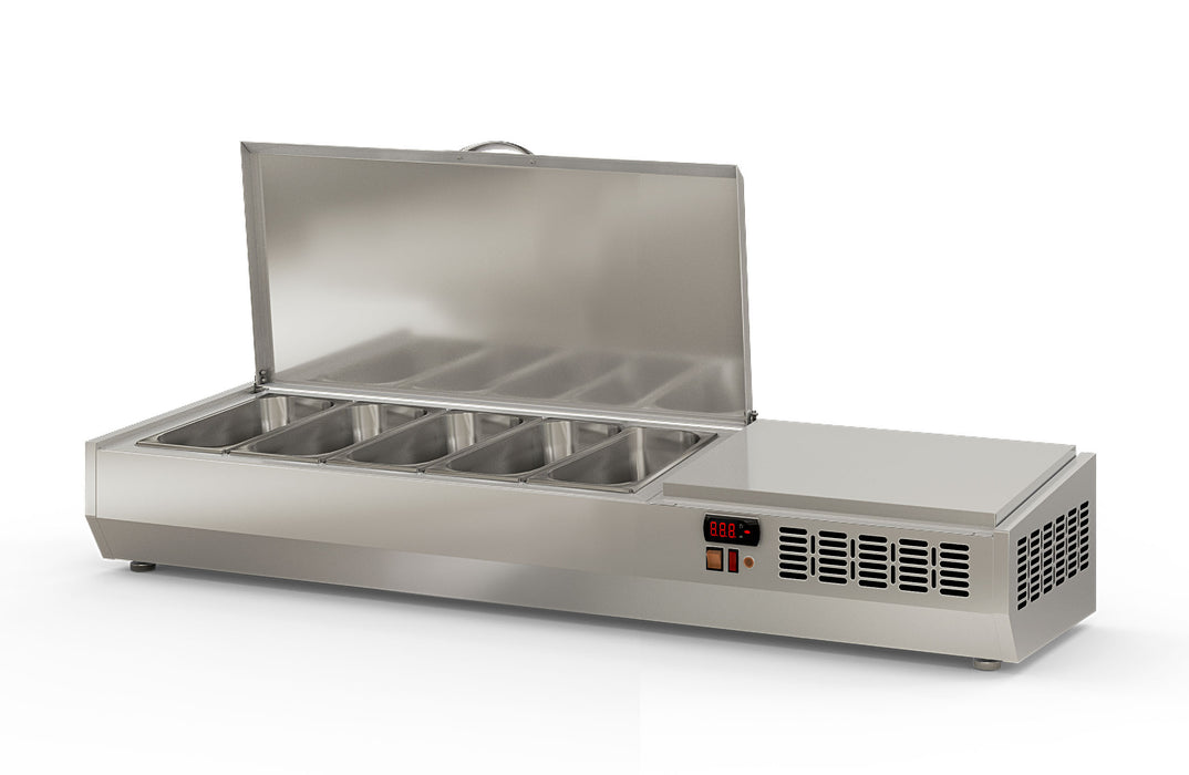 Saladette à poser EI135-T-1/3 - 5 bacs gn 1/3 avec couvercle inox - 1345x396x605 mm