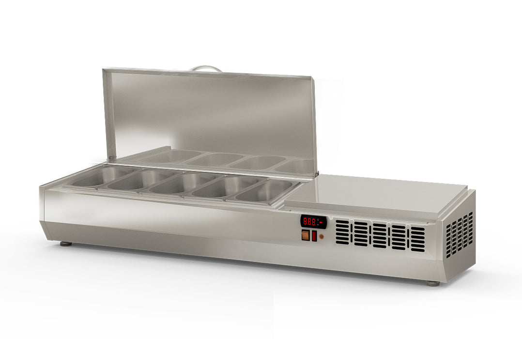 Saladette à poser EI135-T-1/4 - 5 bacs gn 1/4 avec couvercle inox - 1345x336x545 mm