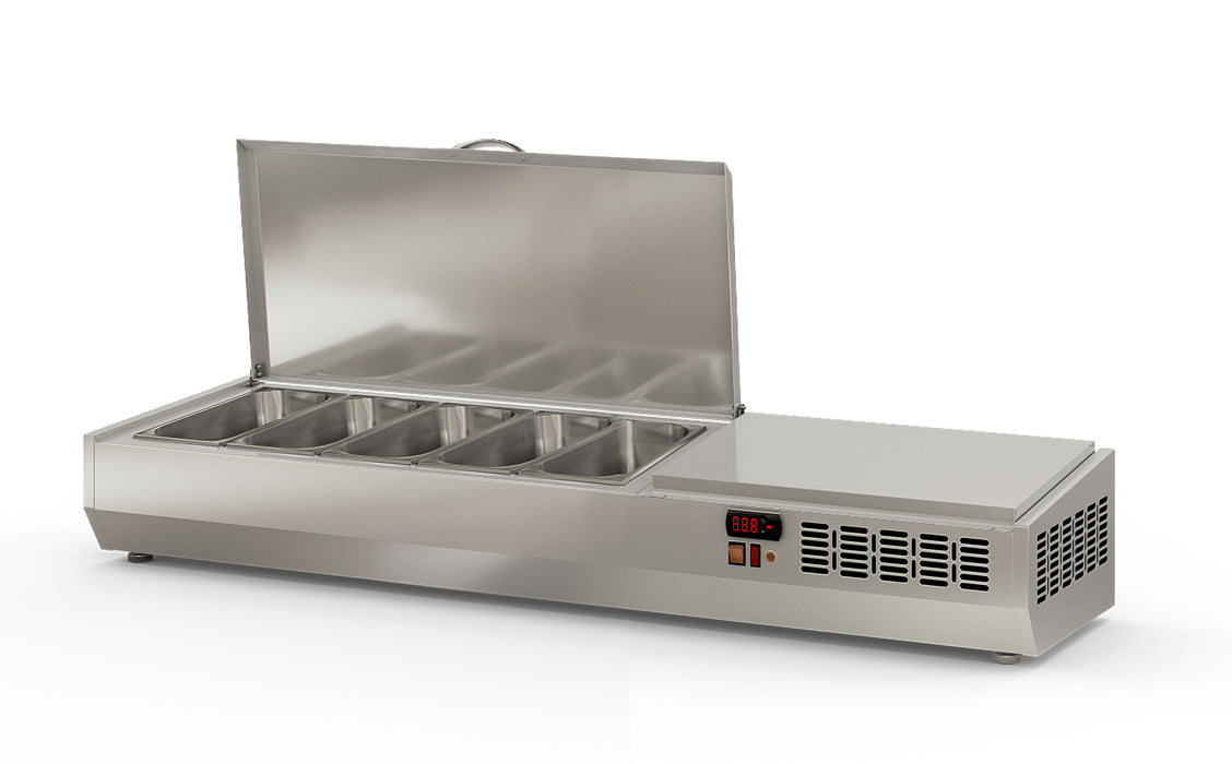 Saladette à poser EI150-T-1/3 - 5 bacs gn 1/3 avec couvercle inox - 1495x396x605 mm