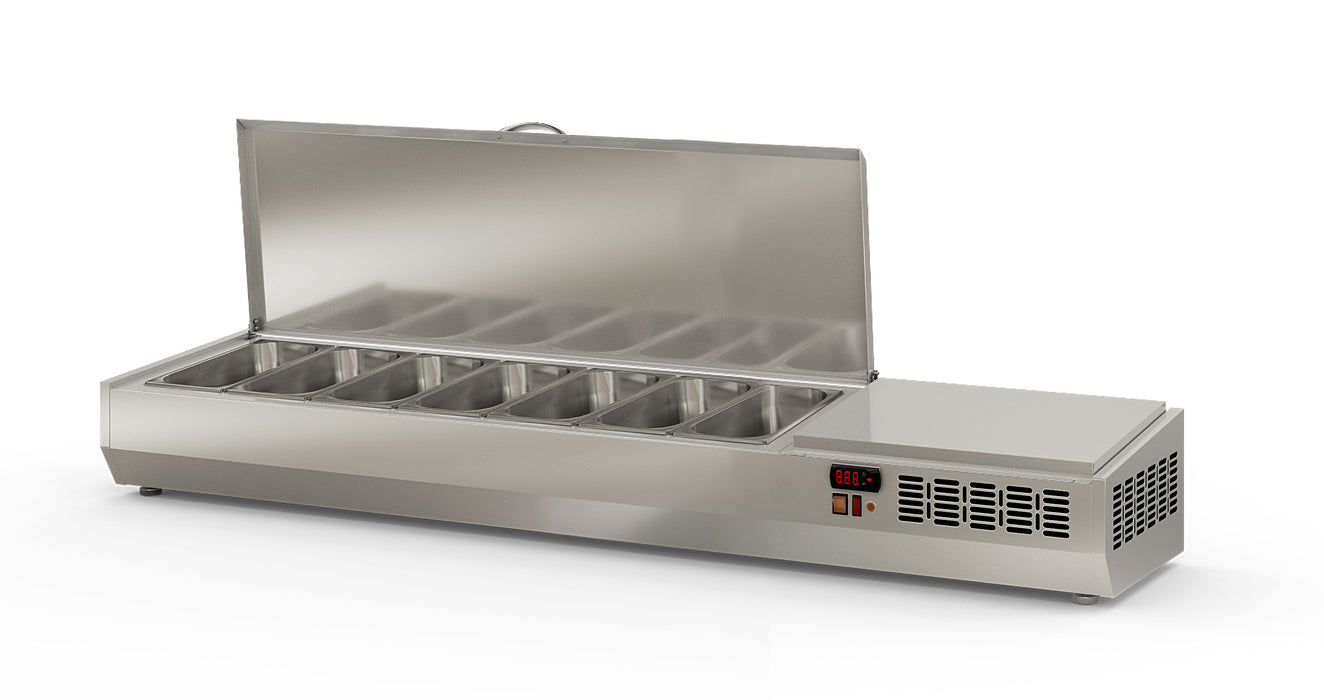 Saladette à poser EI180-T-1/3 - 7 bacs gn 1/3 avec couvercle inox - 1795x396x605 mm