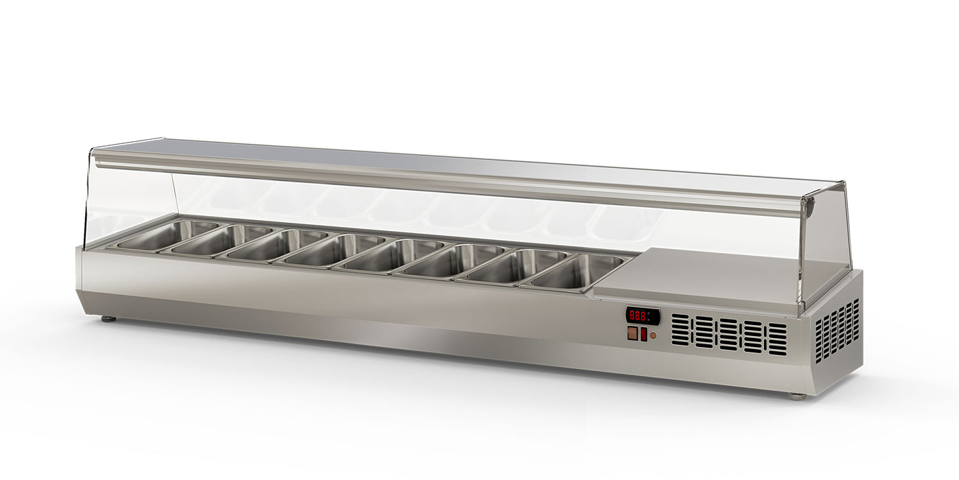 Saladette à poser EI200-1/3 - 8 bacs gn 1/3 avec pare-haleine - 2020x396x436 mm