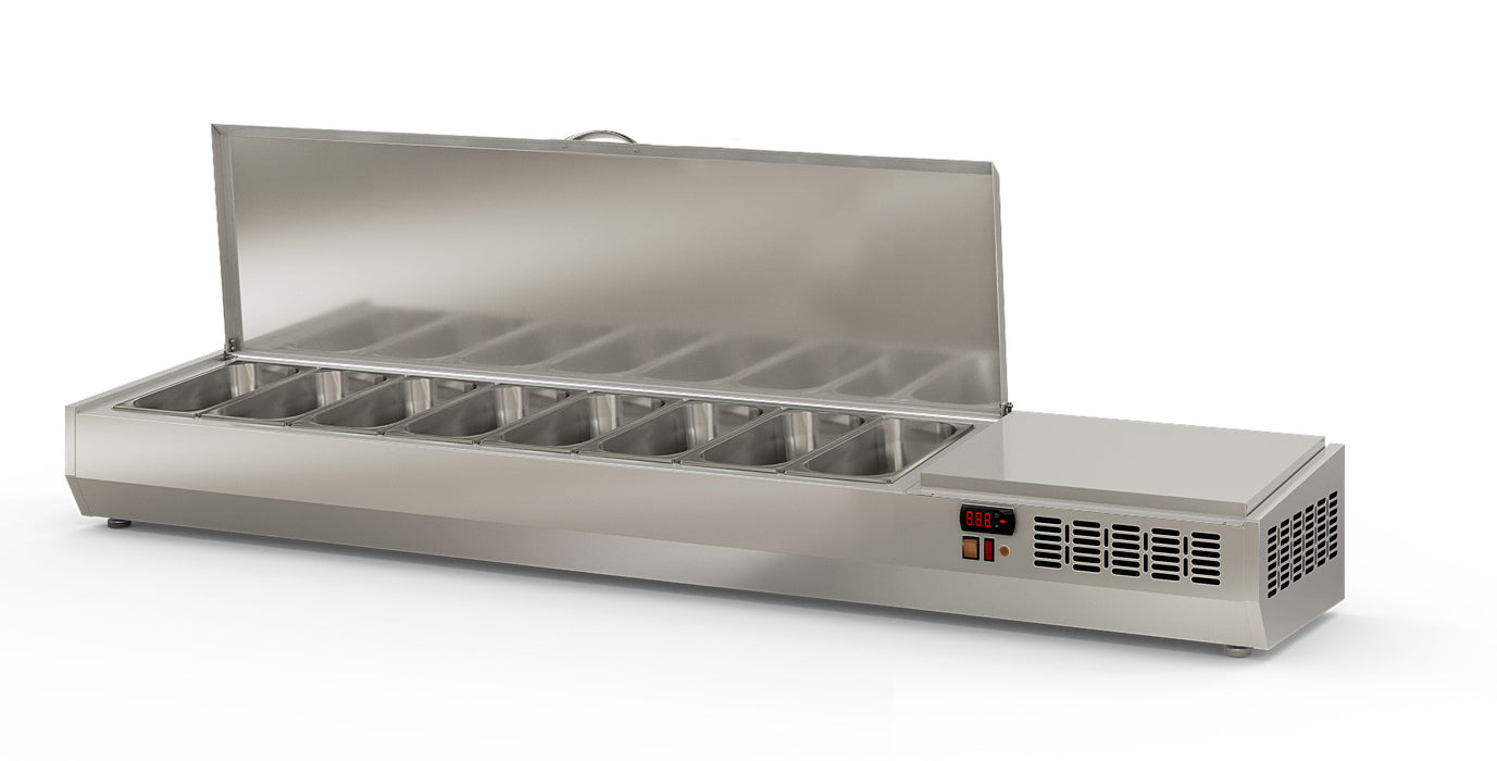 Saladette à poser EI200-T-1/3 - 8 bacs gn 1/3 avec couvercle inox - 2020x396x605 mm