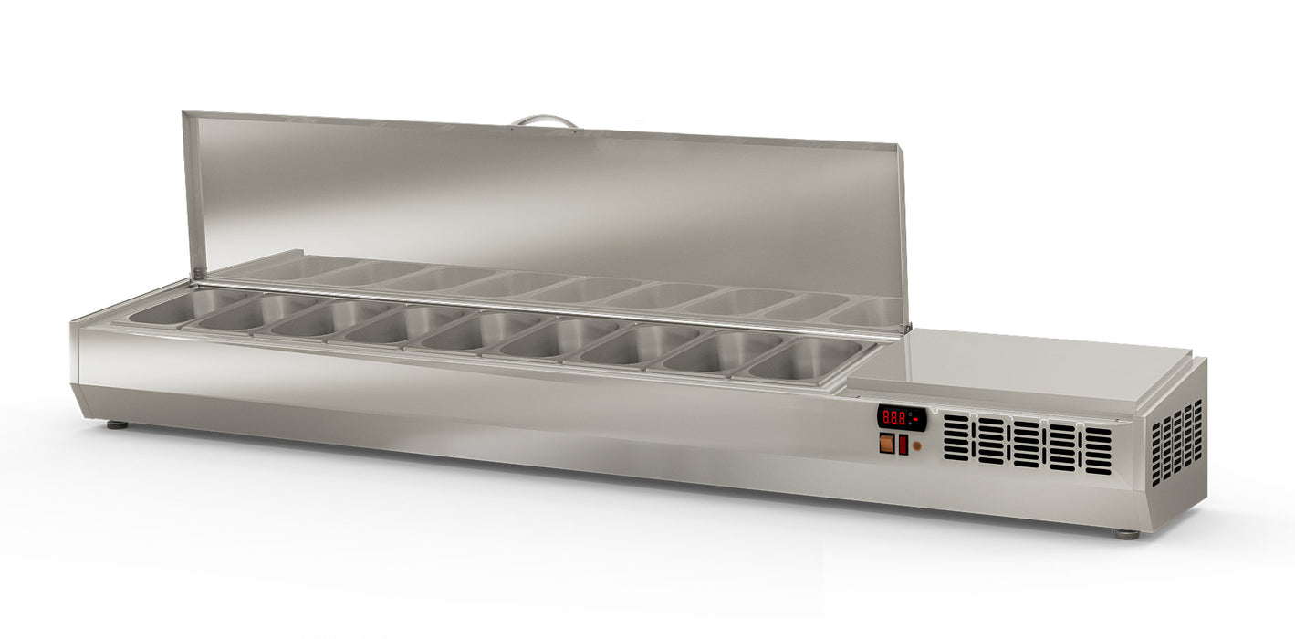 Saladette à poser EI200-T-1/4 - 9 bacs gn 1/4 avec couvercle inox - 2020x336x545 mm