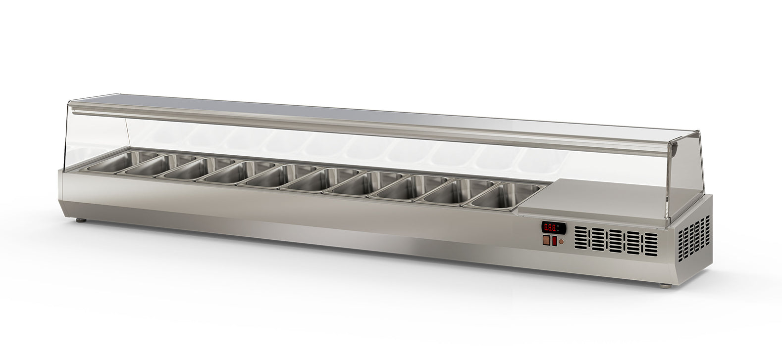 Saladette à poser EI225-1/3 - 10 bacs gn 1/3 avec vitre pare-haleine - 2245x396x436 mm