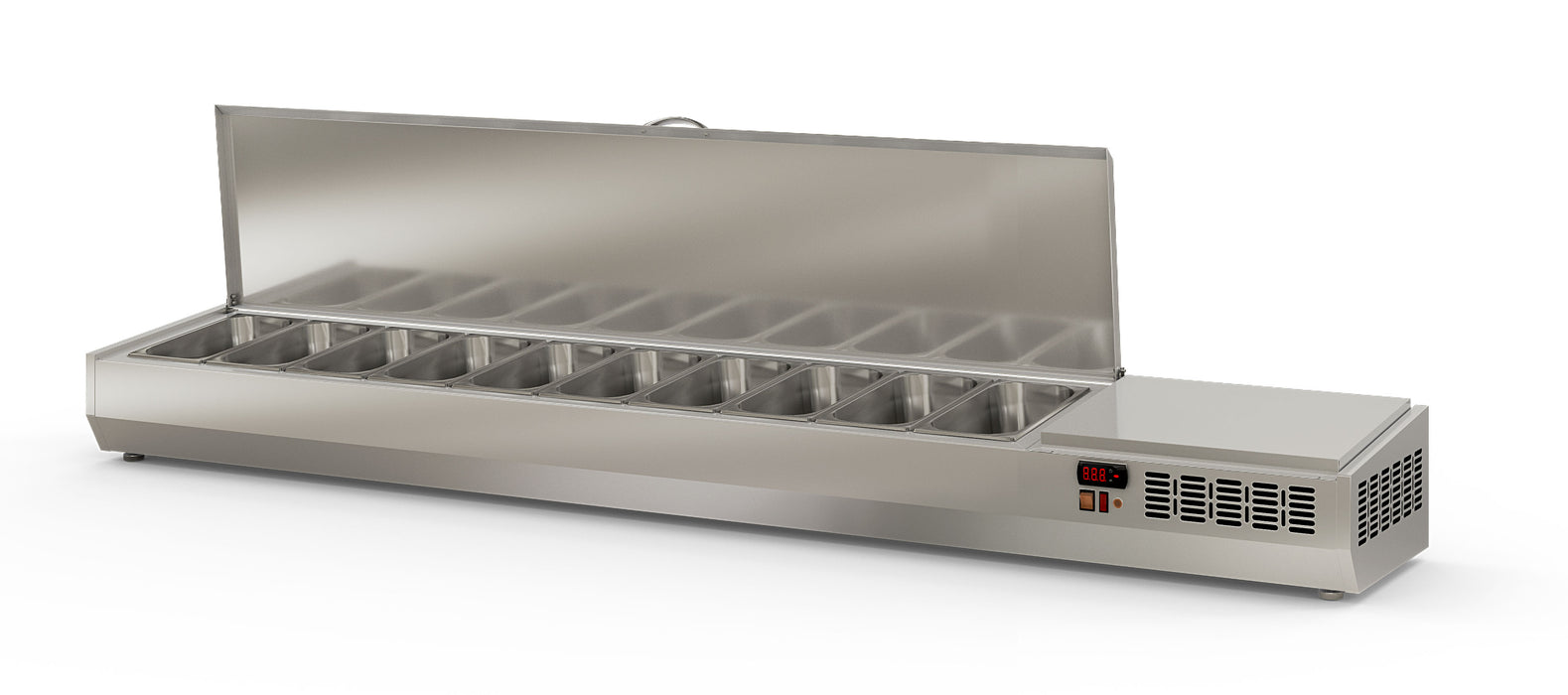 Saladette à poser EI225-T-1/3 - 10 bacs gn 1/3 avec couvercle inox - 2245x396x605 mm