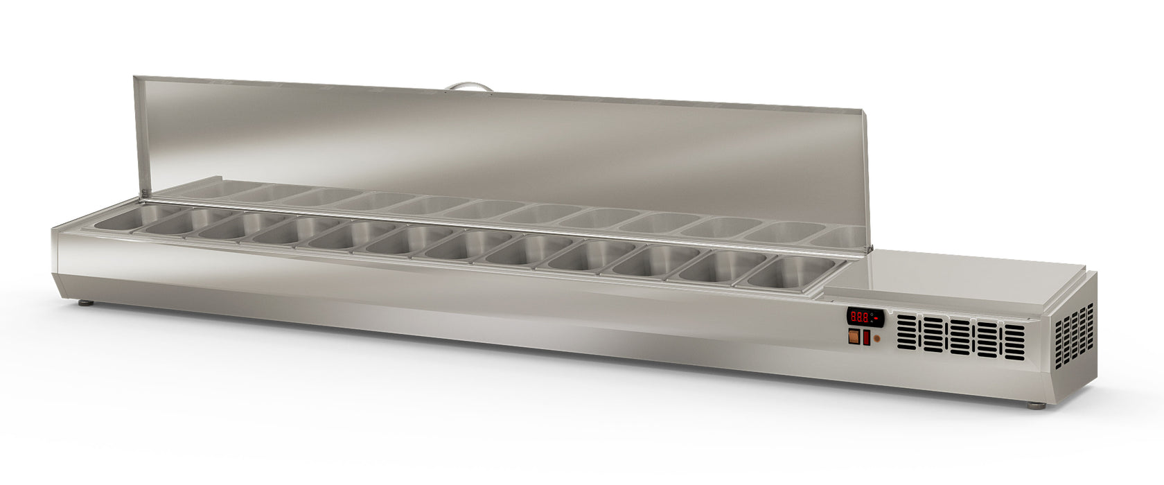 Saladette à poser EI225-T-1/4 - 10 bacs gn 1/4 avec couvercle inox - 2245x336x545 mm