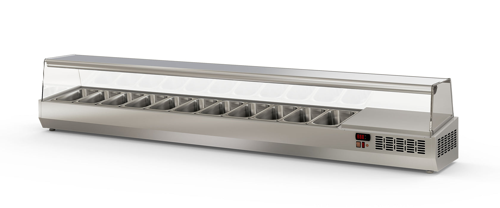 Saladette à poser EI250-1/3 - 11 bacs gn 1/3 avec pare-haleine - 2545x396x436 mm