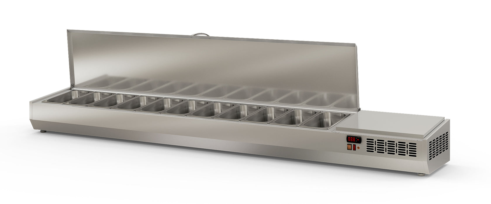 Saladette à poser EI250-T-1/3 - 11 bacs gn 1/3 avec couvercle inox - 2545x396x605 mm