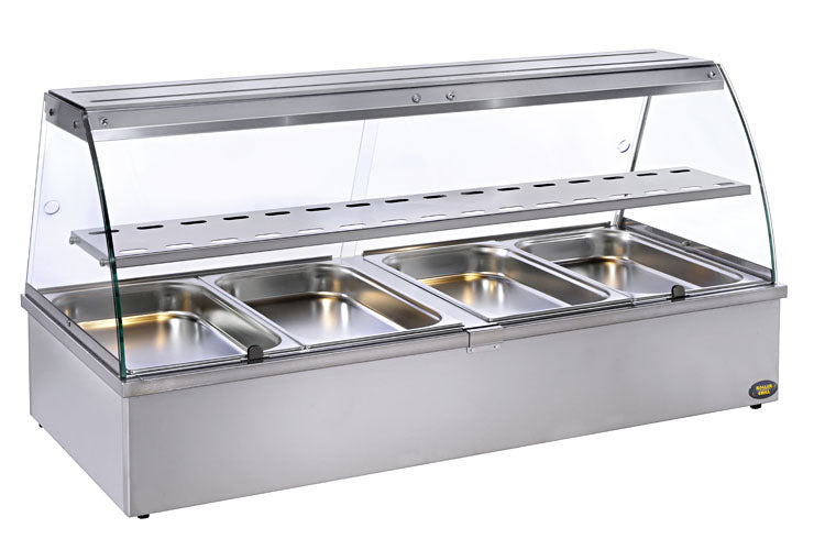 Bain-marie avec vitrine 4 bacs GN 1/1 et vidange- 3600w