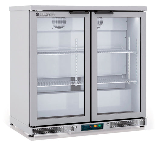 Arrière-bar positif CORECO ERH-250-LI inox à 2 portes vitrées battantes – 200 L