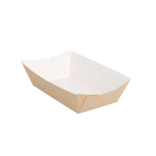 Barquette bateau en carton kraft 2400 ml, grand format, anti-graisse et empilable, idéale pour les plats volumineux.