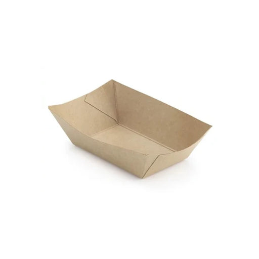 Barquette bateau en carton kraft 300 ml, polyvalente, anti-graisse et empilable, idéale pour la restauration rapide.