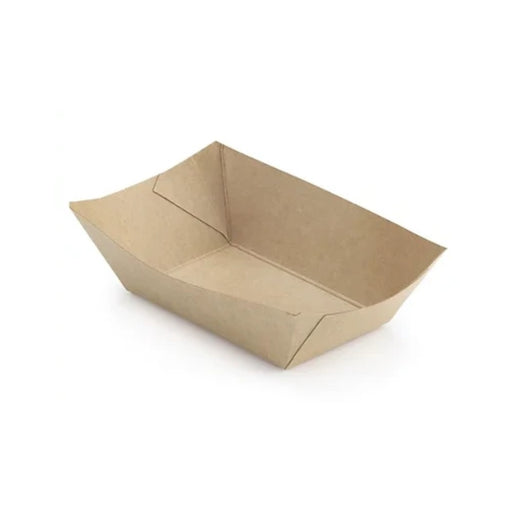 Barquette bateau en carton kraft 680 ml, idéale pour les portions généreuses, anti-graisse et empilable.