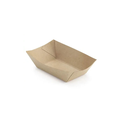 Barquette bateau en carton kraft 180 ml, compacte, anti-graisse et empilable, parfaite pour les snacks et desserts.
