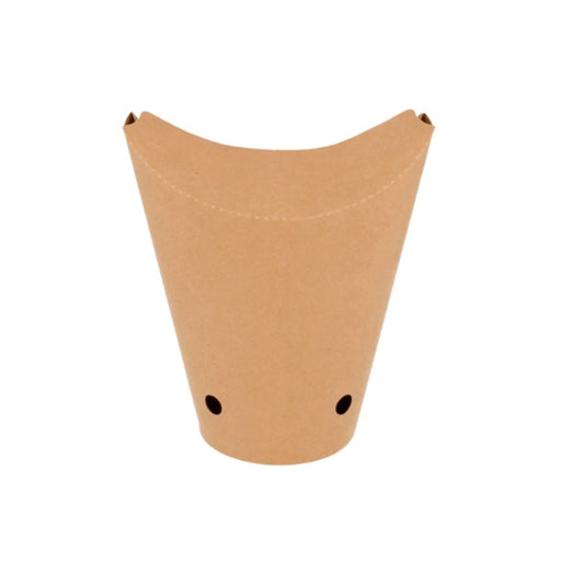 Boîte à frites refermable en carton kraft 360 ml, avec ventilation optimisée pour préserver la croustillance des frites.