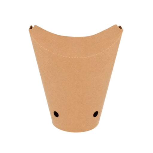 Boîte à frites refermable en carton kraft 470 ml, ventilation optimisée, idéale pour fast-foods et snacks.