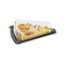 Boîte à tarte noire de 15 x 11 x 5 cm contenant une part de tarte aux pommes.