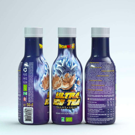 Bouteille de 50 cl d'ultra ice tea modèle Goku de la gamme dragon ball super.