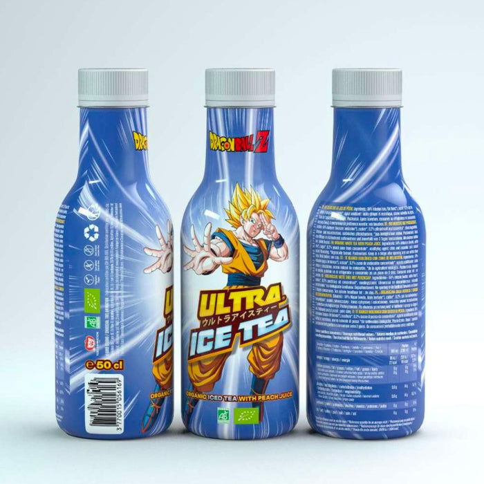 Bouteille de 50 cl d'ultra ice tea modèle Goku de la gamme dragon ball z.