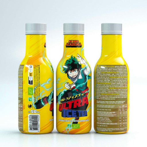 Bouteille de 50 cl d'ultra ice tea modèle Izuku de la gamme My Hero Academia.