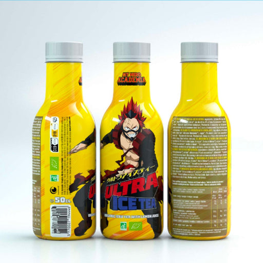 Bouteille de 50 cl d'ultra ice tea modèle Kirishima de la gamme My Hero Academia.