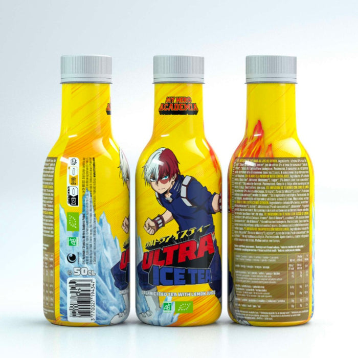 Bouteille de 50 cl d'ultra ice tea modèle Todoroki de la gamme My Hero Academia.