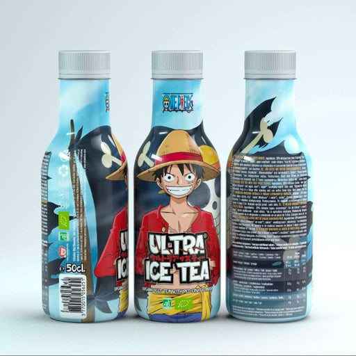 Bouteille de 50 cl d'Ultra ice Tea modèle Luffy de la gamme One Piece.