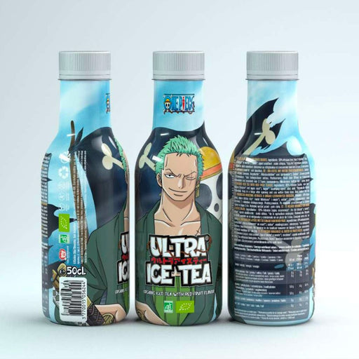 Bouteille de 50 cl d'Ultra ice Tea modèle Zoro de la gamme One Piece.