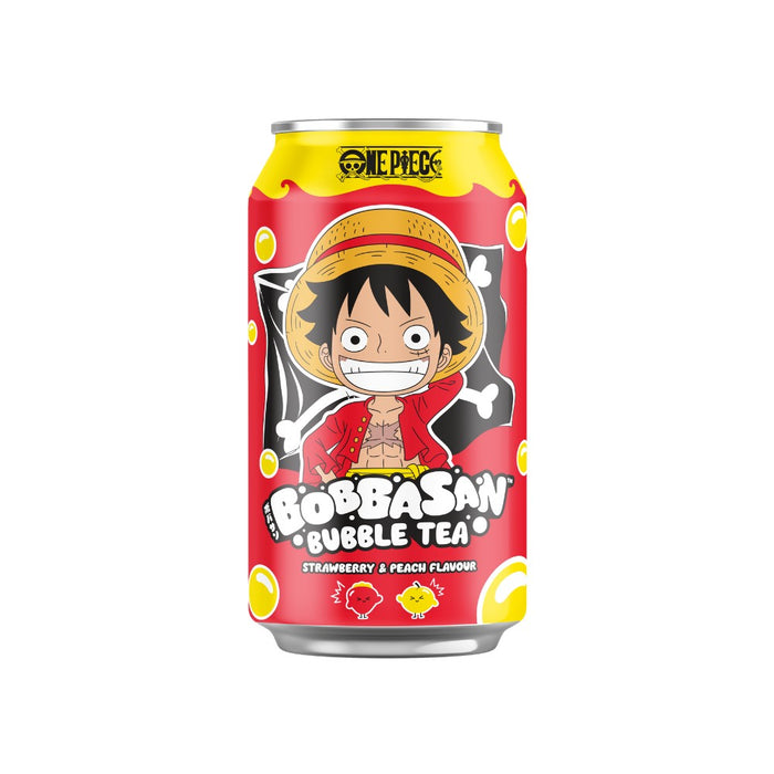 Canette de bubble Tea Bobbasan One piece saveur pêche et fraise.