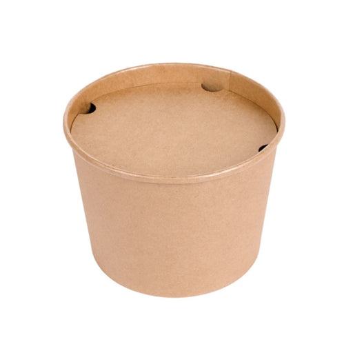 Bucket en carton kraft brun 2550 ml avec couvercle, parfait pour contenir poulet frit, churros et autres snacks.