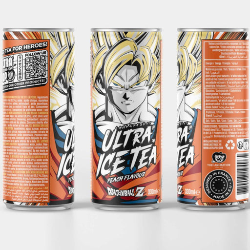 Canette de 33 cl d'ultra ice tea modèle Goku de la gamme Dragon Ball Z.