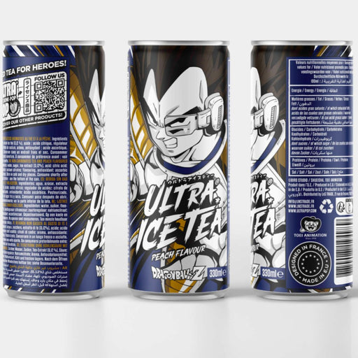 Canette de 33 cl d'ultra ice tea modèle Vegeta de la gamme Dragon Ball Z.