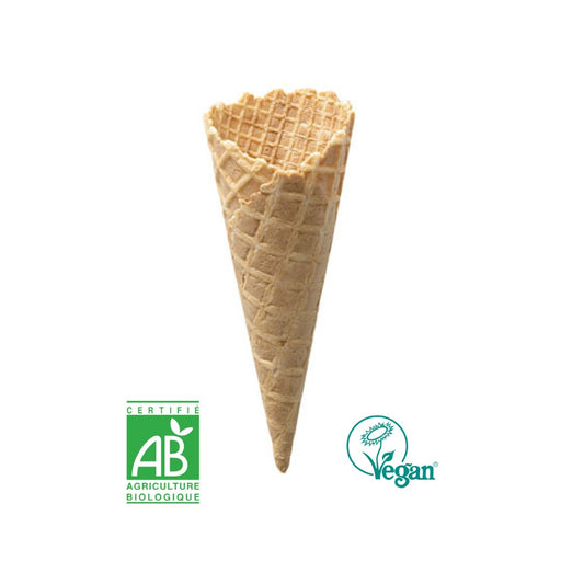Cornet à glace BIO bord dentelé D5013BIO, 50 mm de diamètre, 130 mm de hauteur, idéal pour glace boule, gelato ou glace à l’italienne.