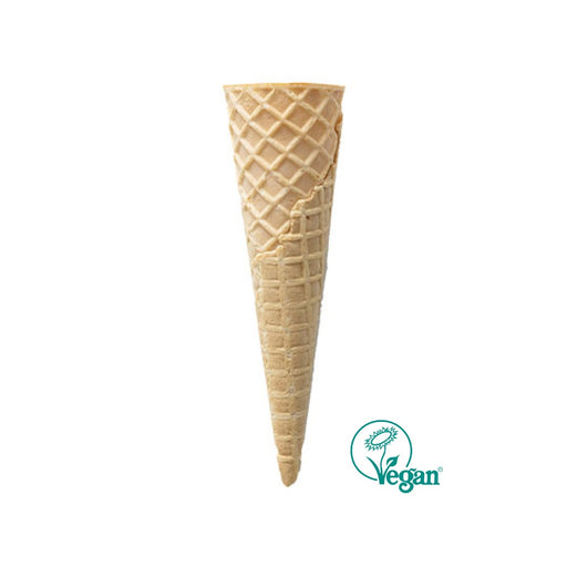 Cornet à glace vegan E5018 – cône gaufrette bord plat 50 mm x 180 mm, compatible glace boule, gelato et glace à l’italienne.