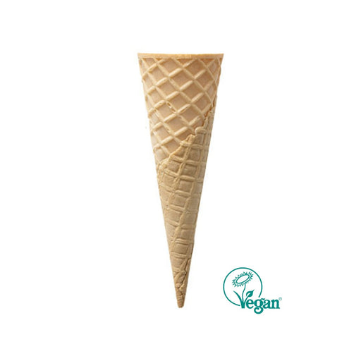 Cornet à glace vegan E5316 – cône gaufrette bord plat 53 mm x 160 mm, idéal pour glace boule, gelato ou italienne.
