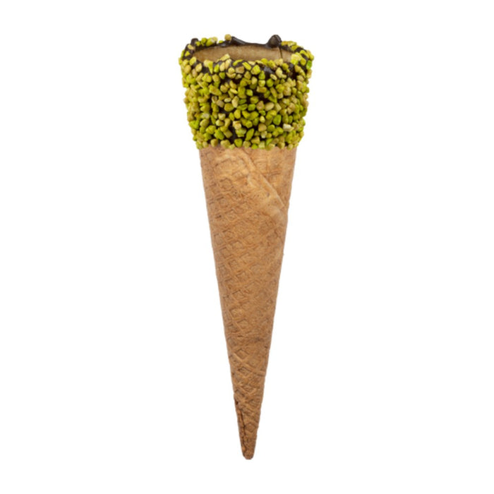 Supercone Granella Pistache – Cornet à glace gaufrette enrobé chocolat et grains de pistache – H 178 x D 52 mm – 150 pièces