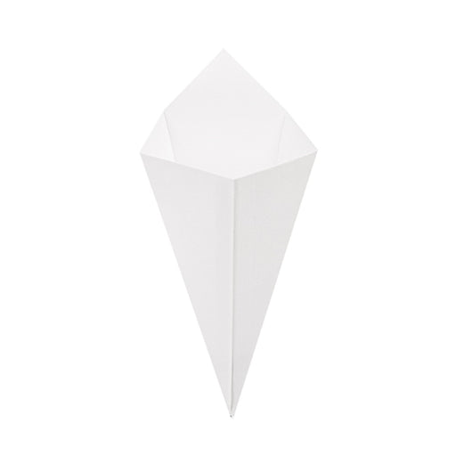 Cornet carton blanc 100 g vide, vue de face, adapté aux snacks chauds à emporter