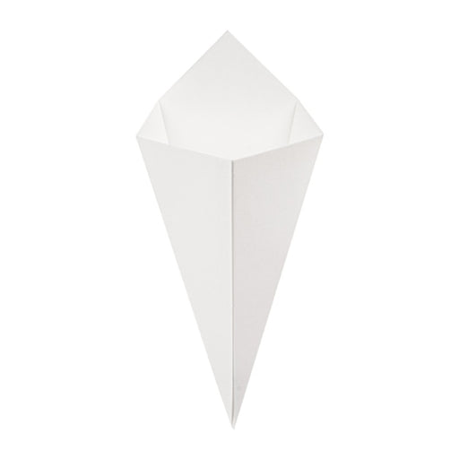 Cornet carton blanc 250 g vide, vue de face, idéal pour frites et snacks chauds
