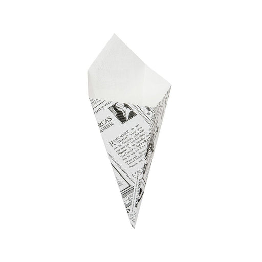 Cornet carton effet journal 100 g, profil montrant format compact et design