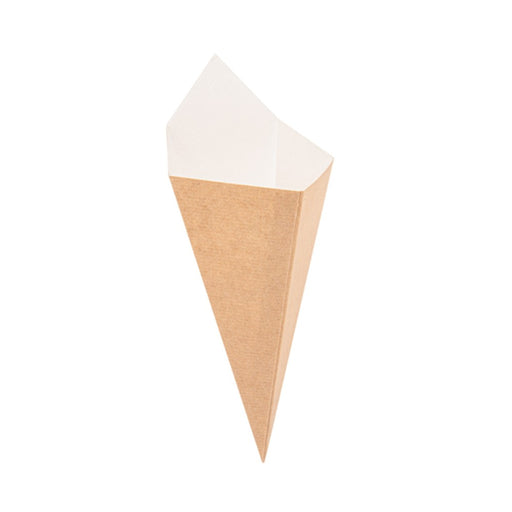 Cornet kraft 100 g en carton ondulé, profil montrant sa forme compacte