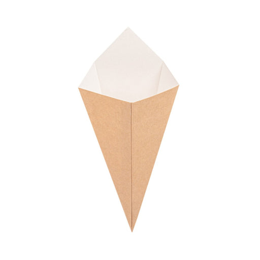 Cornet carton kraft 100 g vide, vue de face, idéal pour petites portions de snacks chauds