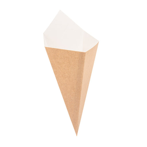 Cornet carton kraft ondulé 250 g, profil latéral montrant l’ouverture et la profondeur du contenant