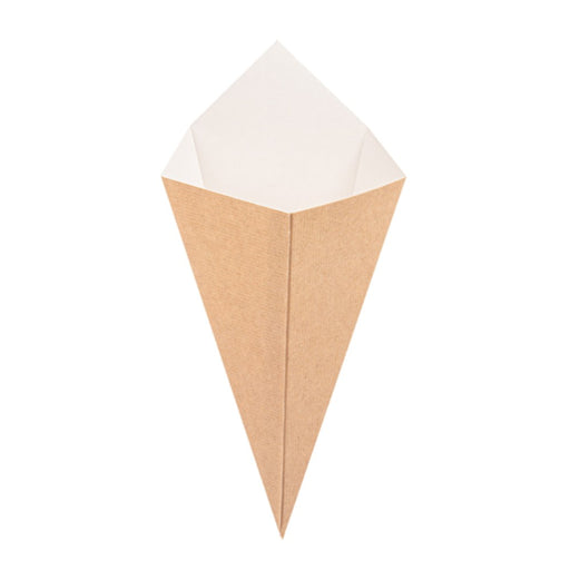 Cornet carton kraft 250 g vue de face, prêt à être rempli pour frites ou snacks à emporter
