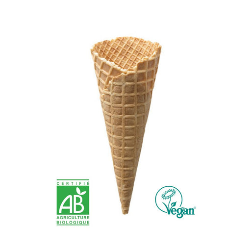 Cornet à glace BIO bord dentelé D6015BIO, 60 mm de diamètre, 157 mm de hauteur, adapté pour glace boule, gelato ou glace à l’italienne.
